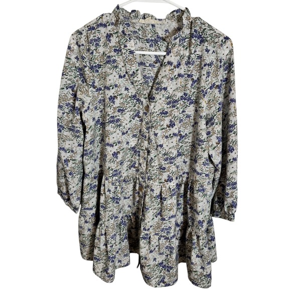 Entro Floral Print Ruffle Neck Button Front Top Size S - Picture 2 of 5